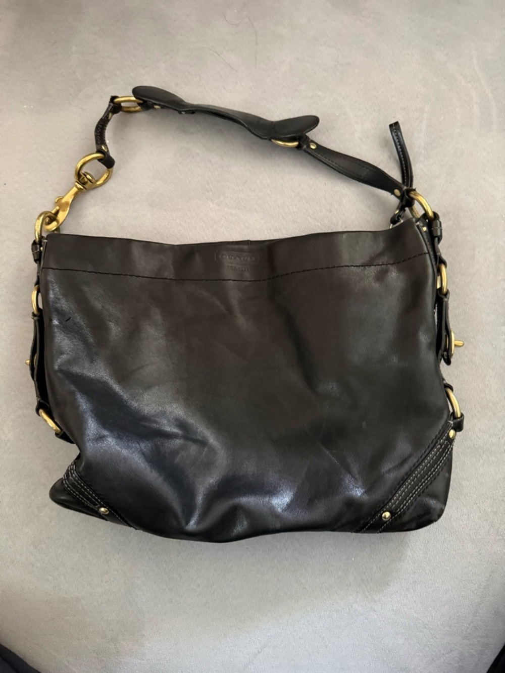 Coach Carly Black Leather Hobo Bag